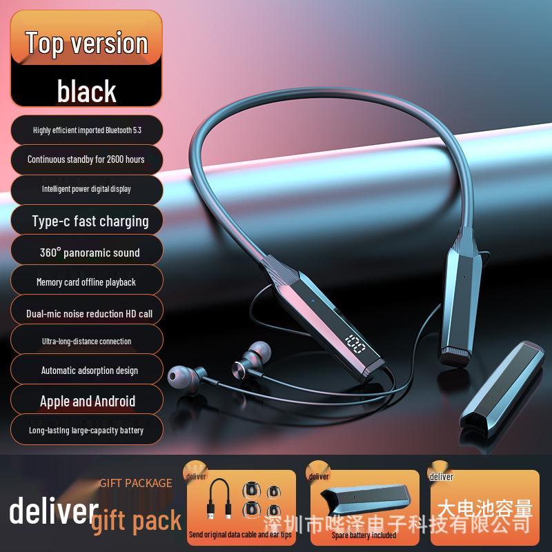 Bluetooth Neckband Headphones with Card Slot, Digital Display, Removable Battery, Universal Compatibility
