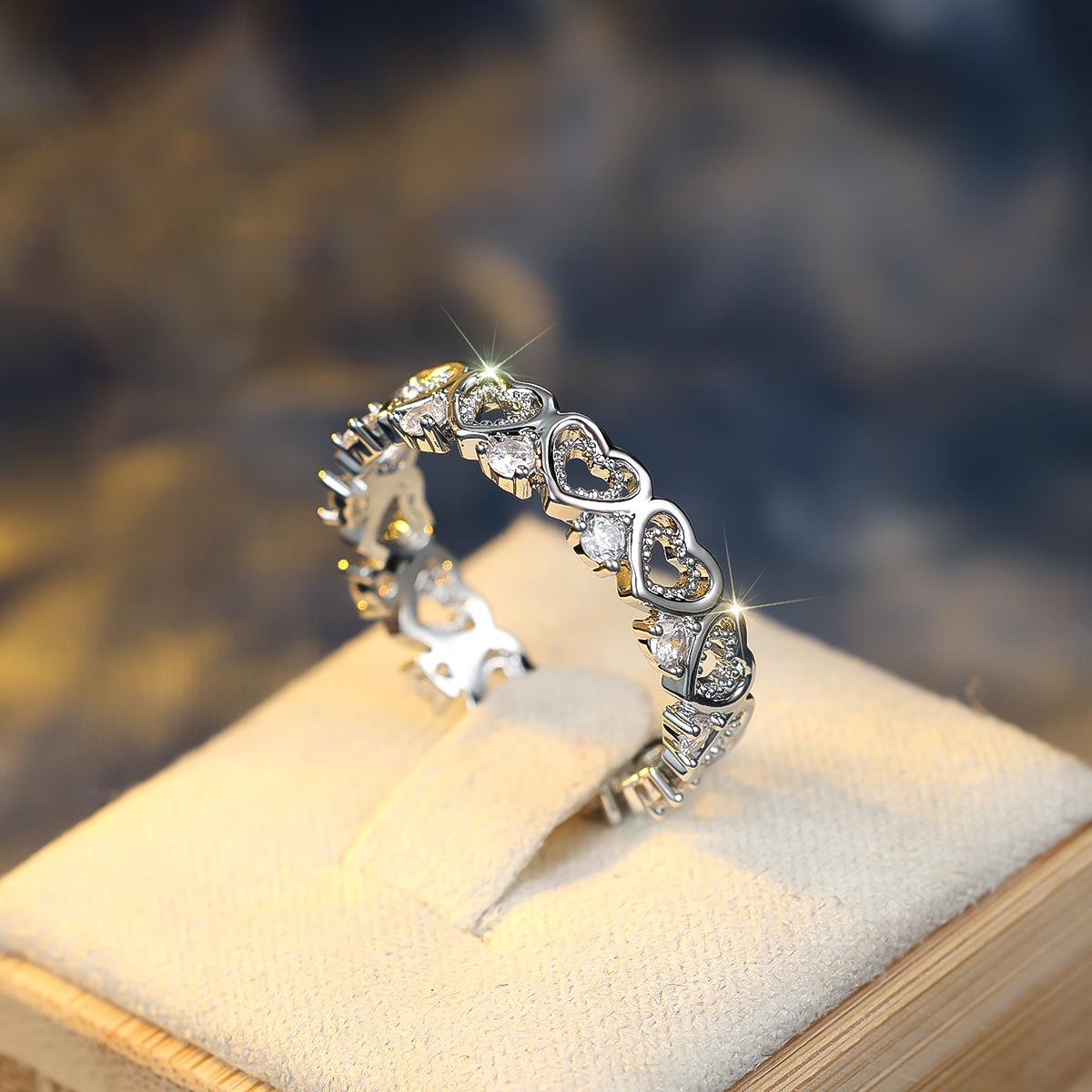 

Белое полое круглое кольцо с цирконом в форме сердца для женщин, серебряные летние свадебные украшения 5 белый