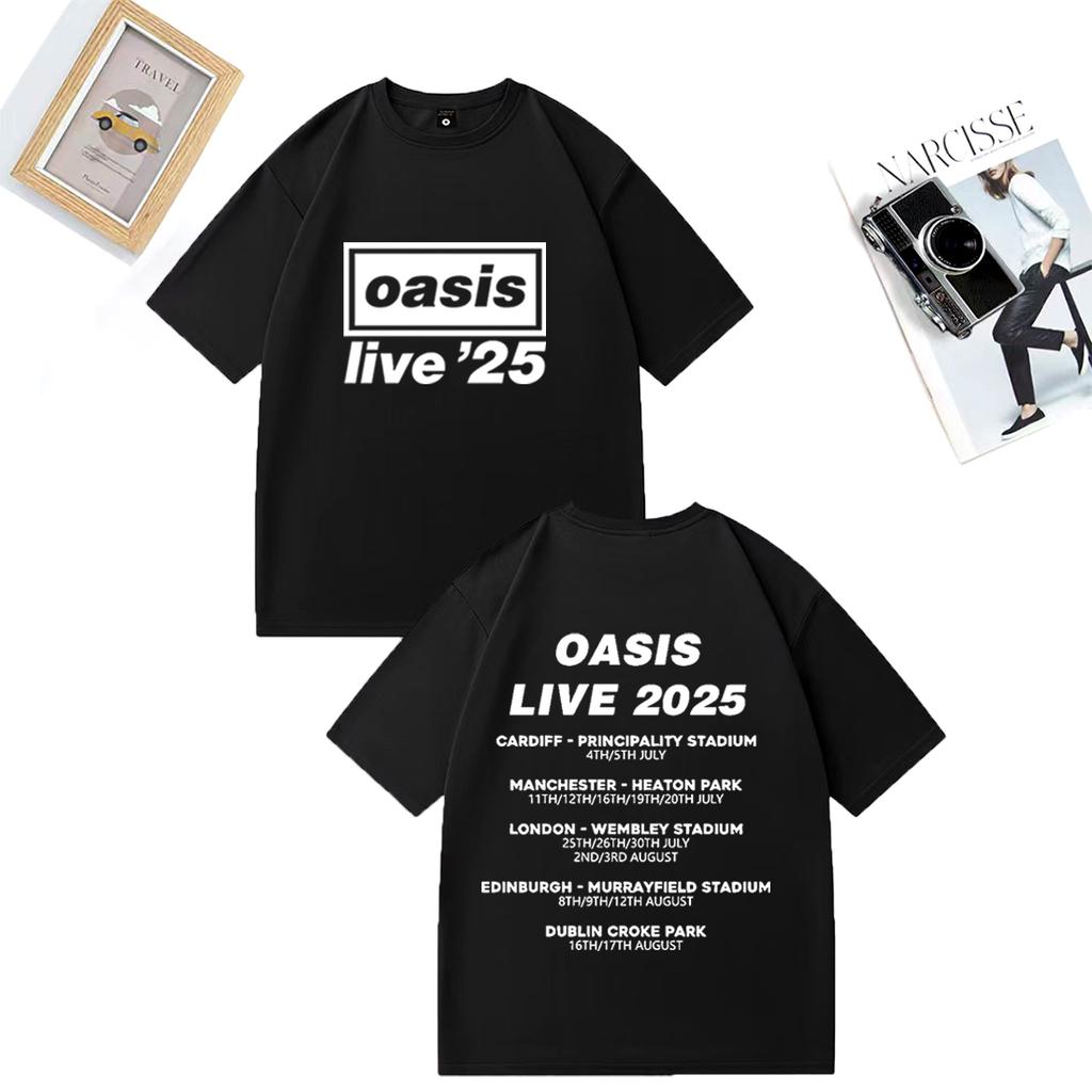 OASIS Live 25 Tour 2025 Koszulka Vintage Męska Damska Casual Bawełniana Koszulka Ubrania Hip Hop Streetwear Koszulki z Krótkim Rękawem Prezent dla Fanów