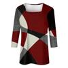 Shirt For Women's Fashion Casual Square Neck 3/4 Sleeve Loose Printed T-Shirt Ladies Top