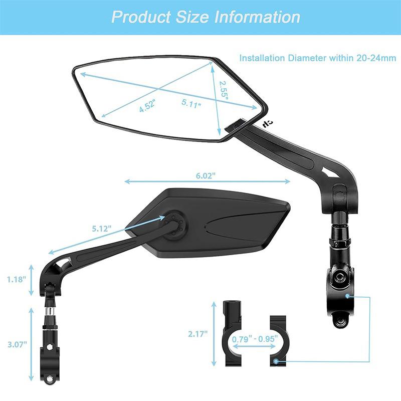 360° Rotatable Bicycle Rearview Mirror Adjustable Handlebar Reflector for Bike Scooter Motorcycle Cycling