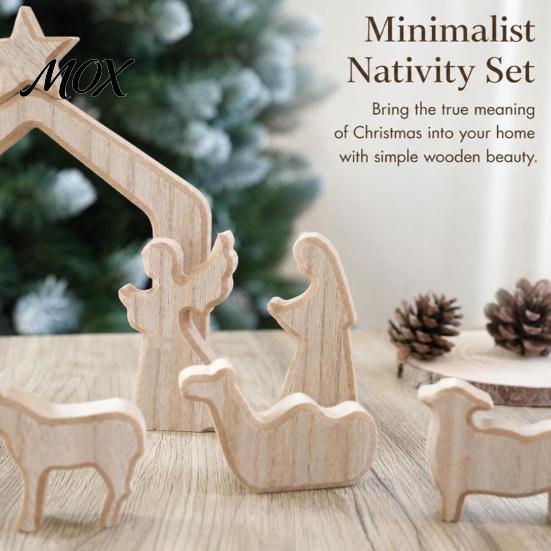 Tabletop Nativity Display Christmas Table Decorations, Wooden Scene Sculpture, Stable Baby Decorations Saint And Animal Figurines for Holiday