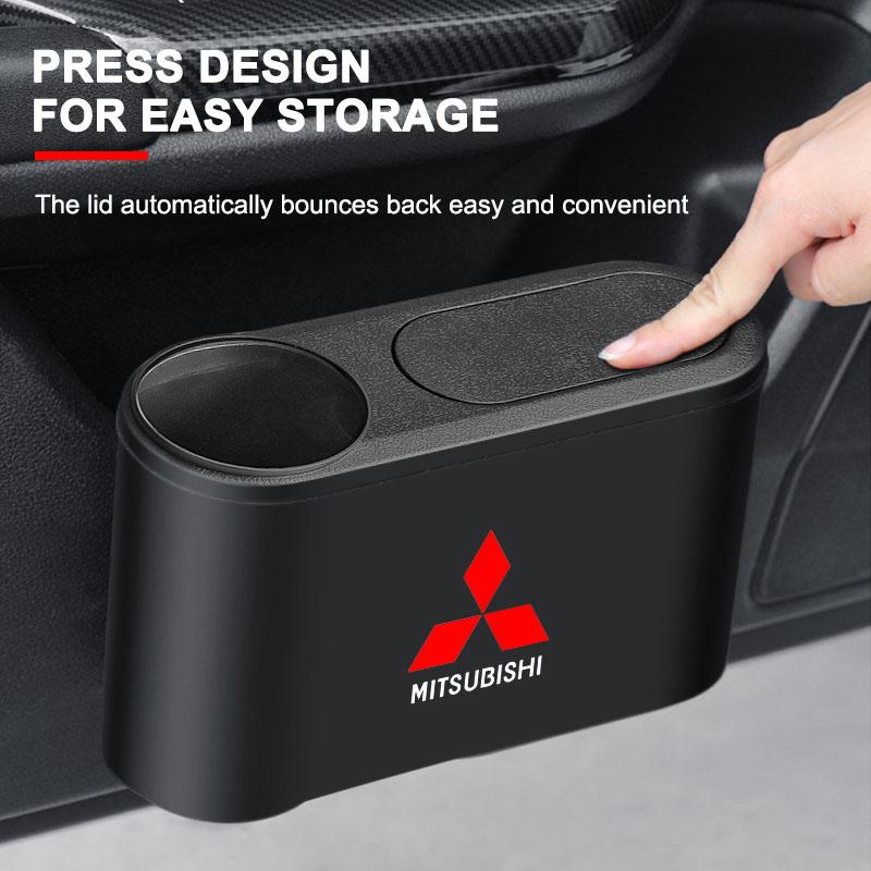 Portable Hanging Mini Car Trash Can Wastebasket Trash Can with Lid For Mitsubishi Outlander I200 Pajero Eclipse ASX Lancer Space Delica Ex