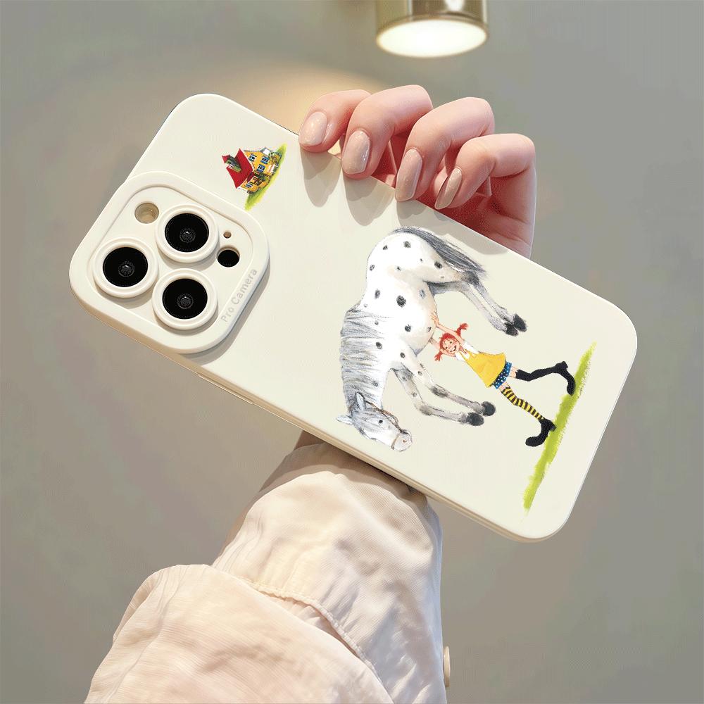 The Whimsical Horse and Girl Design Phone Case Is Suitable for iPhone 17 16 15 14 13 12 11 Pro/Max/Plus Anti Drop and Shockproof