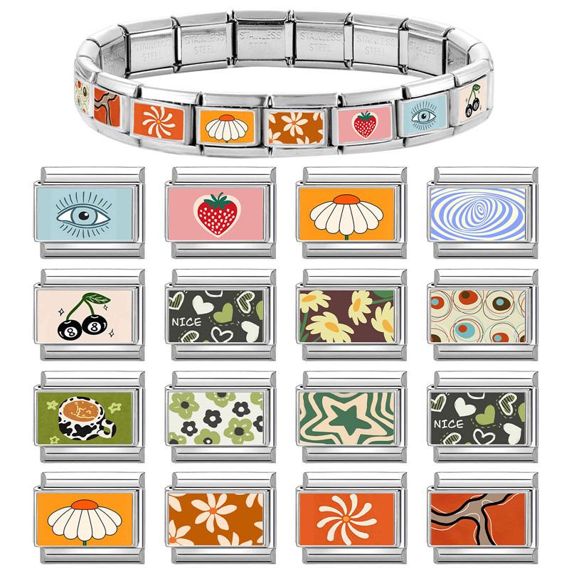 Creative Sunflower Coffee Star Strawberry Eyes Butterfly Italian Charm Links Fit 9mm Stainless Steel Bracelet DIY Making Gift