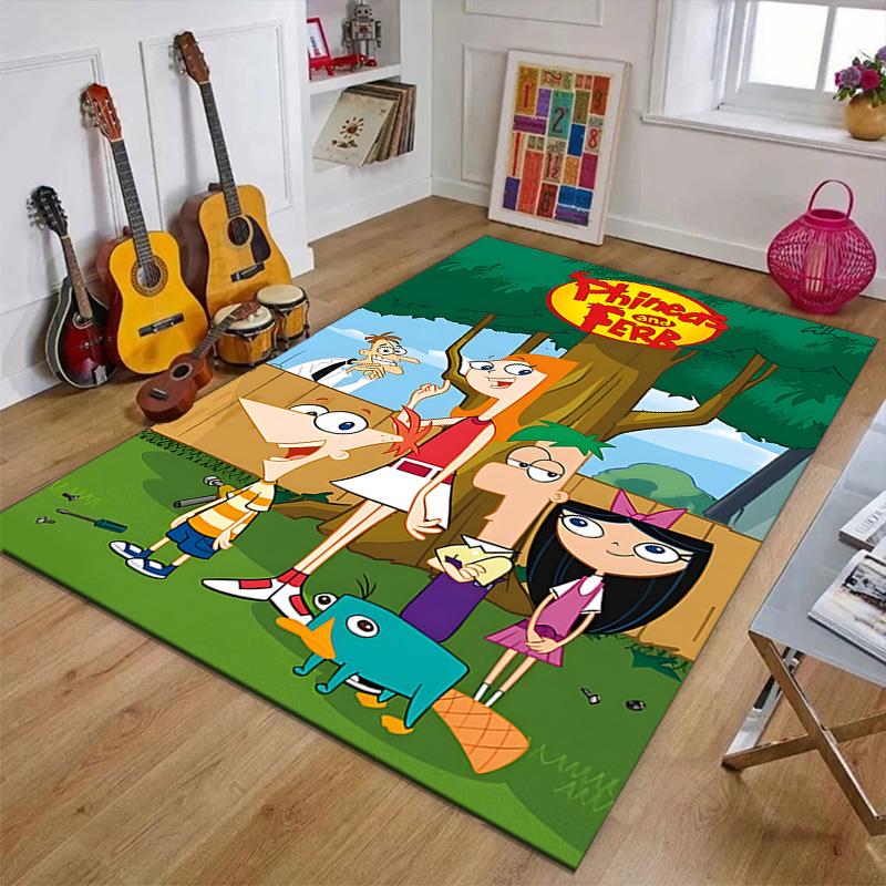 1pc P-Phineas and Ferb Design Printed Area Rug Carpet for Bedroom Living Room Home Decor Rugs Mat Non Slip Mat Rug for Bedside