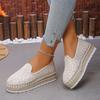Fashion Elegent Flax Breathable Mesh Canvas Espadrille Flats Comfortable Women Elegent Weave Embroidery Pattern Designer Espadrille
