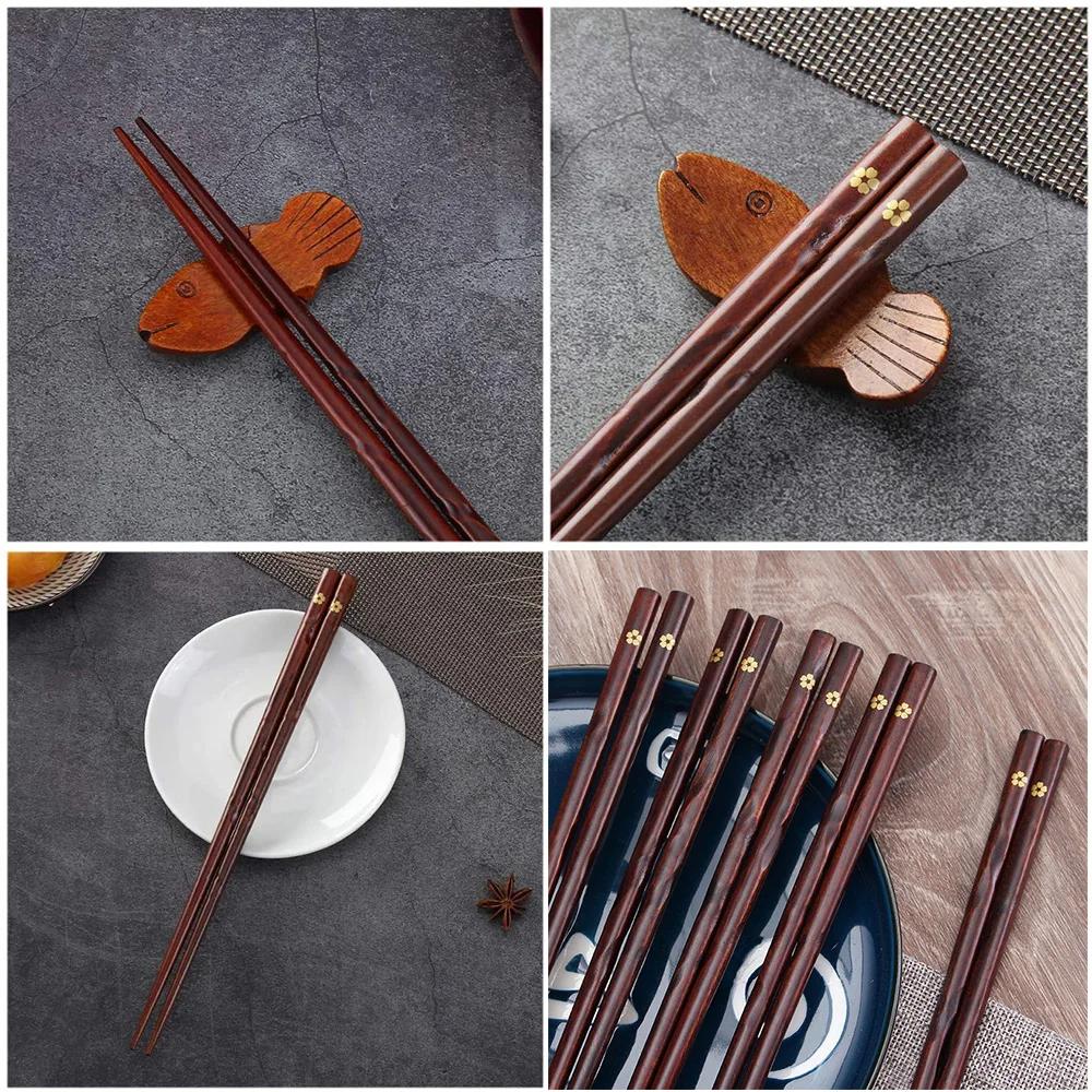 5 Pairs Japanese Natural Wooden Chopsticks Reusable Utensils Chop Stick for Sushi Cooking Noodles Rice Camping Travel Chopstick