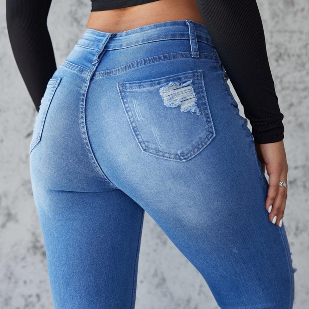 Módní dámské džíny zlomené dírky dámské jaro a léto novinka Slim lifting hip small feet kalhoty ženské
