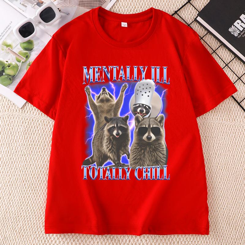 Unisextally Ill Totally Chill Funny Raccoon TShirt Graphic Raccoons Tshirt 90s Retro Cotton Short Sleeve Printed Tshirts Clothes