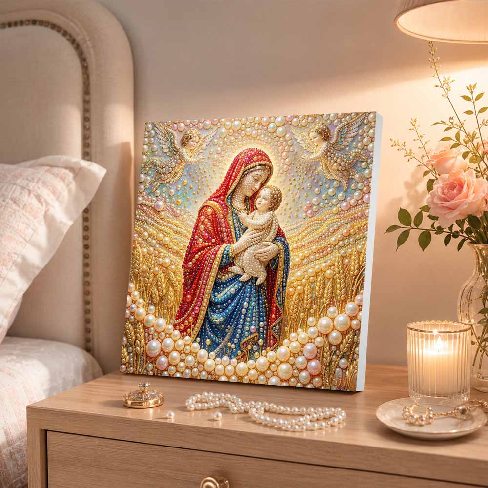 Pearl Painting 5D DIY Decorative Painting. Holy Mother and Angels Art. Elegant Birthday Gift. Handmade Craft Painting