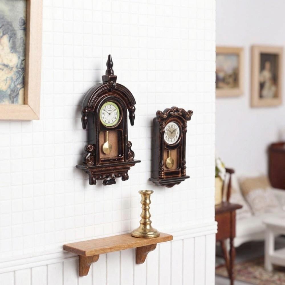 Zinc Zinc Alloy Material Dollhouse Wall Clock Movable Pendulum Pendulum Clock  Dollhouse Decor