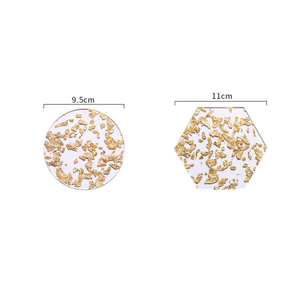 Round/Hexagonal Acrylic Coasters Clear Gold Foil Tableware Coffee Coasters