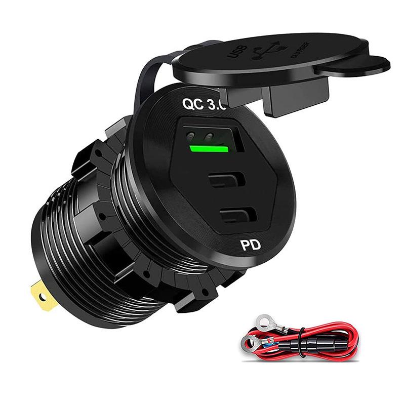 Three-Port Fast Charge QC3.0 USB & Dual PD Car Charger for Cars, Motorcycles, and Boats