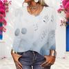 Women Plus Size Round Neck Long Sleeve Shirt Casual Watercolor Abstract Leaf Print Loose Soft Top For Daily Wear