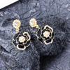 Black Camellia Pearl Earrings: Vintage-Inspired Alloy Ear Accessories for Influencer Style and Elegance.