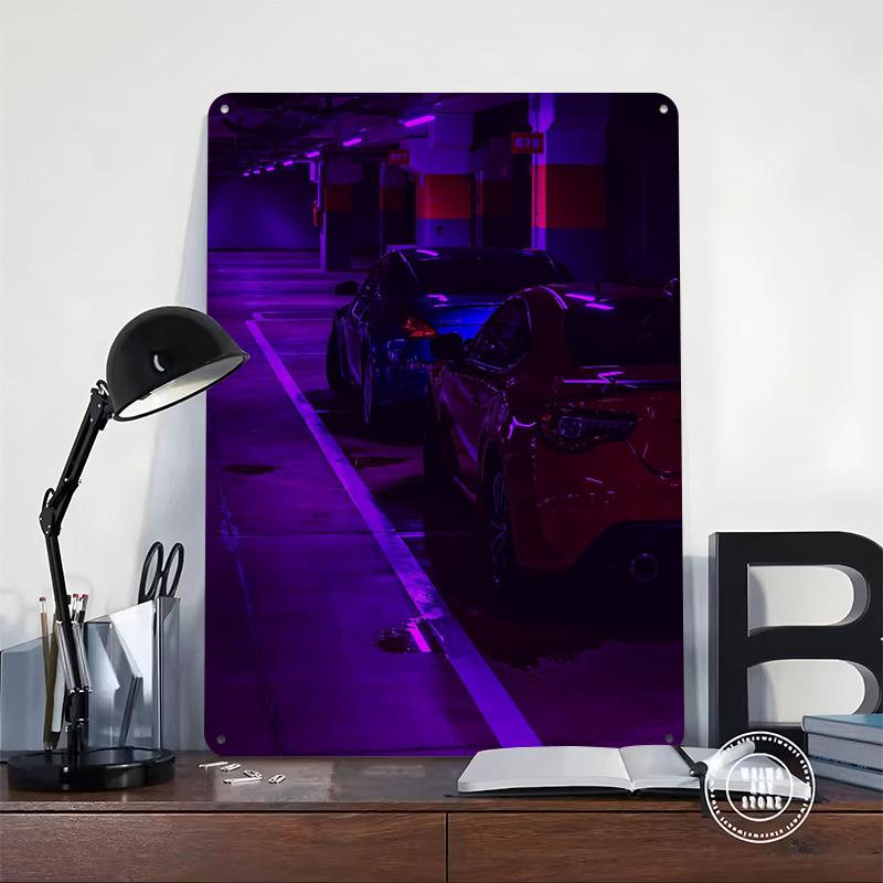 Neon Garage Autos Gedrucktes Poster Benutzerdefinierte Wandkunst Retro Vintage Metallblechschilder für Garagendekoration Zuhause Dekorationen Zimmer
