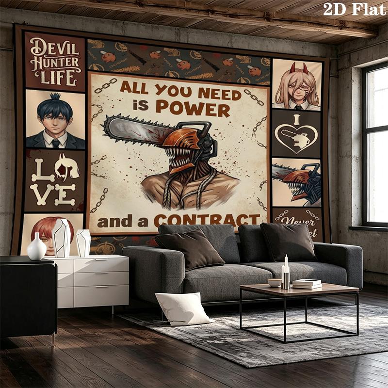 Chainsaw Man Wall Tapestry Aesthetic Wall Hanging Printed Fabric Blanket Decorative Tapestries For Bedroom Living Room Home Decor