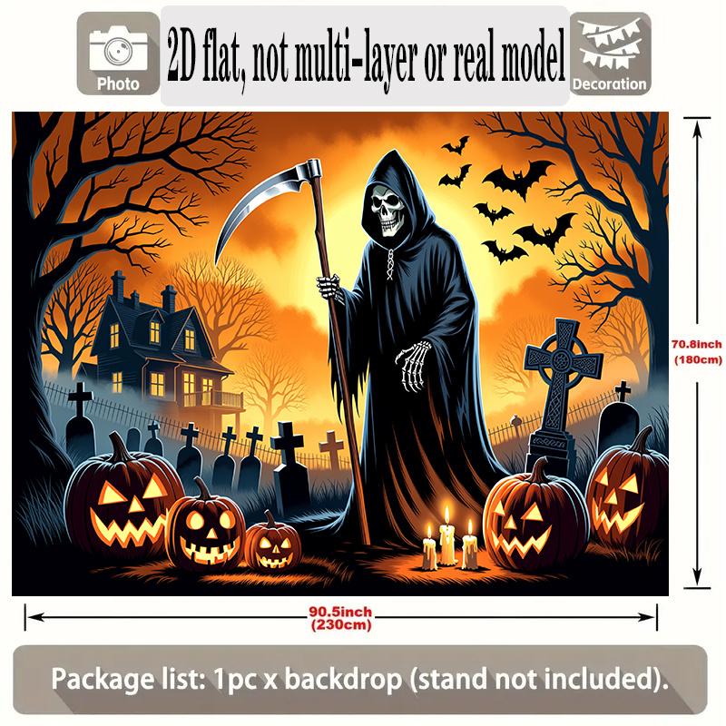 Party Backdrop Halloween Flat Banners Spooky Pumpkins Grim Reaper Ghostly House Celebration Photo Booth Front Door Decor