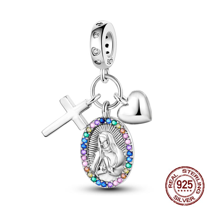 925 sterling copper boys and girls lovers pendant charms Fit 4MM hole diameter bracelet charm beads necklace Diy female Zircon