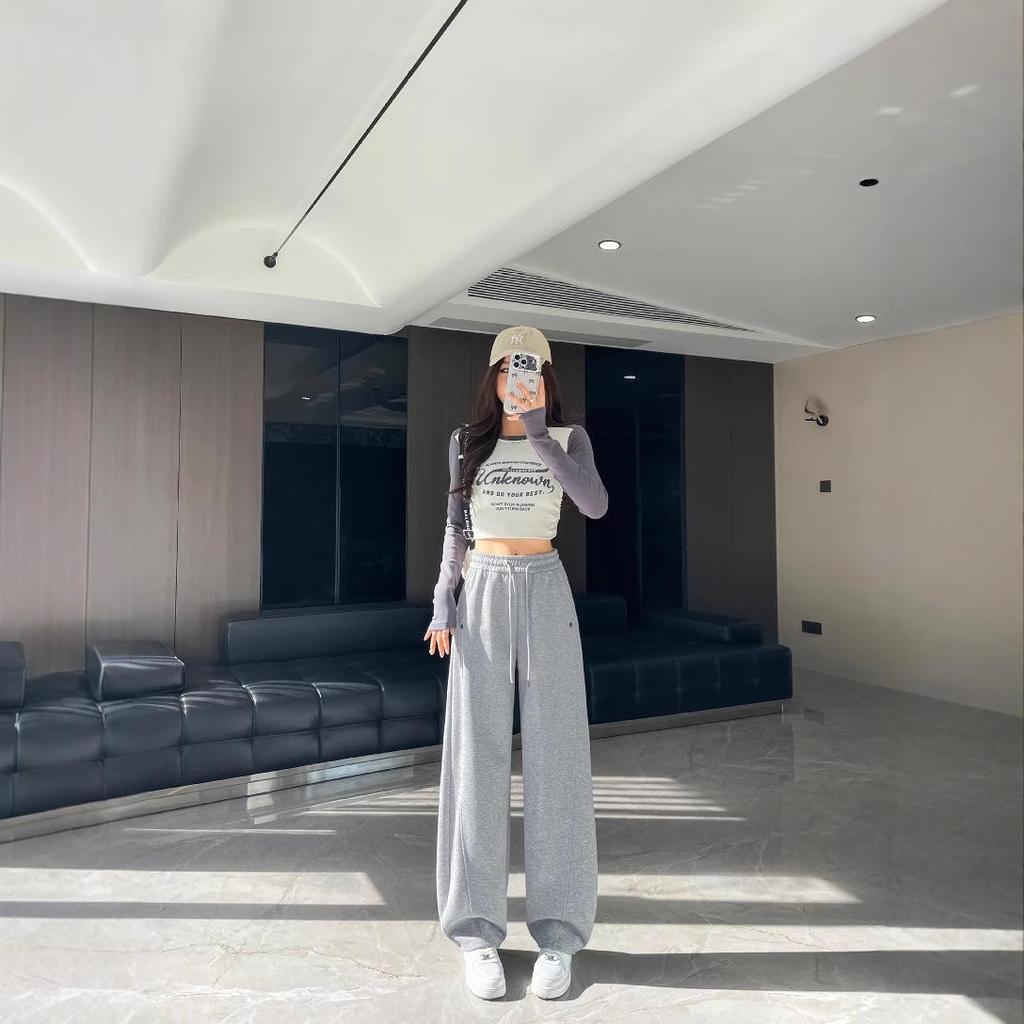 Women's 2025 High-Waisted Draping Petit Banana Sweatpants - Casual Straight Leg