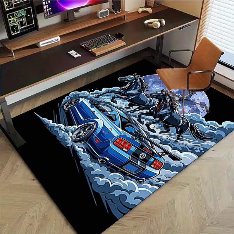 1PC Horse Car Non-Slip Floor Carpet Compatible for Office&Living Room&Bedroom&Dining room - Soft & Pattern, Vibrant Colors-H0340