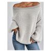Women S Loose Fit One Shoulder Neck Striped Long Sleeve Pullover Knit Sweater