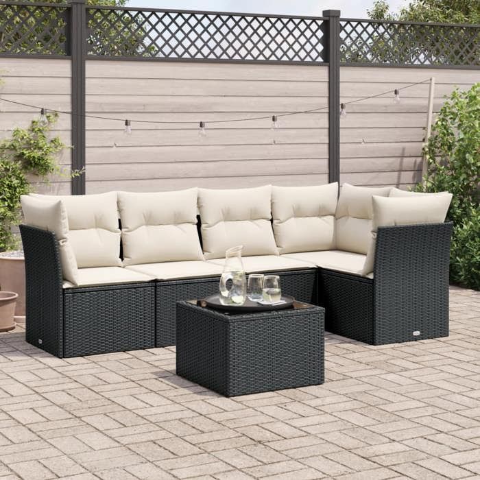 VidaXL Garden Lounge Set 6 Pcs with Cushions Black Braided Resin 3249445
