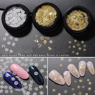 Festive Winter Glam: Assorted Gold Metal Nail Art Studs & Snowflake Charms for Christmas Manicures