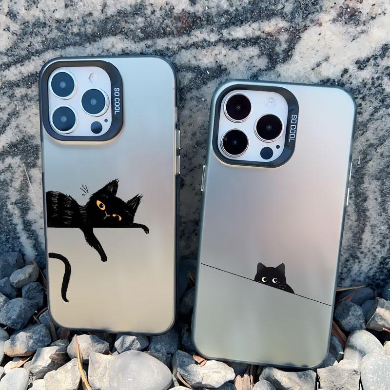 Black Personality Cool Cat Shockproof Phone Case For iPhone 12 11 Pro Max 15 14 13 Pro Max 13 Mini 15 14 Plus Laser Back Covers