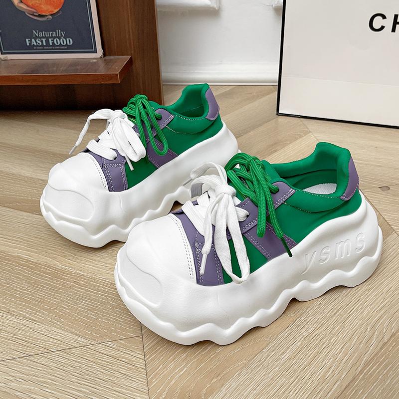 2025 New Platform Women Sneaker Cute Big Round Head Lace-Up 8.5CM thick sole Walking sport Shoe Size 35-39