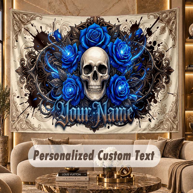 Skull Gothic (397) Theme Wall Tapestry Customized With Name Text Personalized Hanging Tapestry For Bedroom Living Room Decor