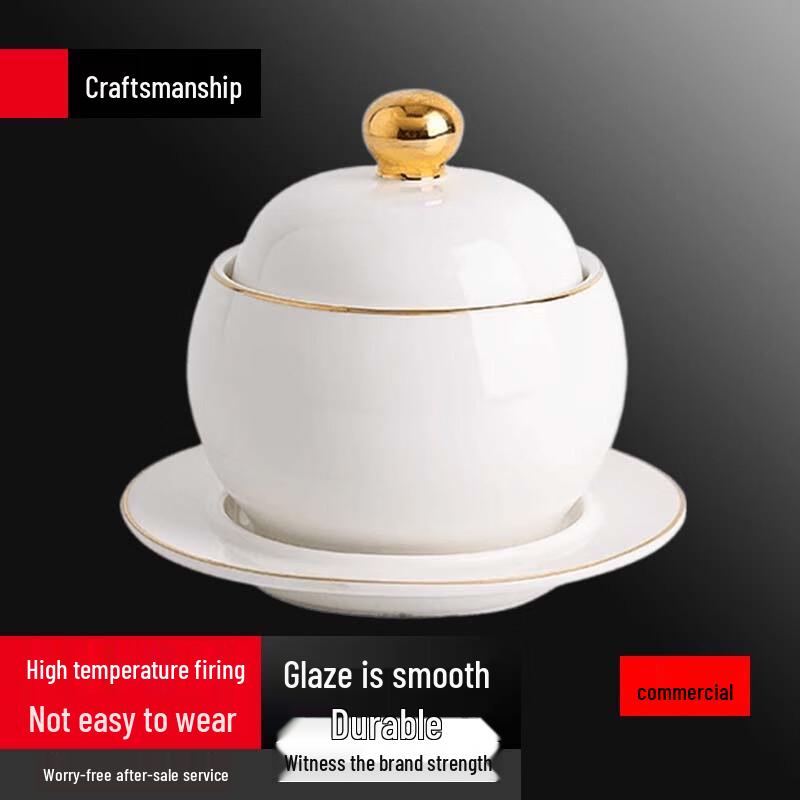 Elegant Gold Rim Ceramic Stew Bowl