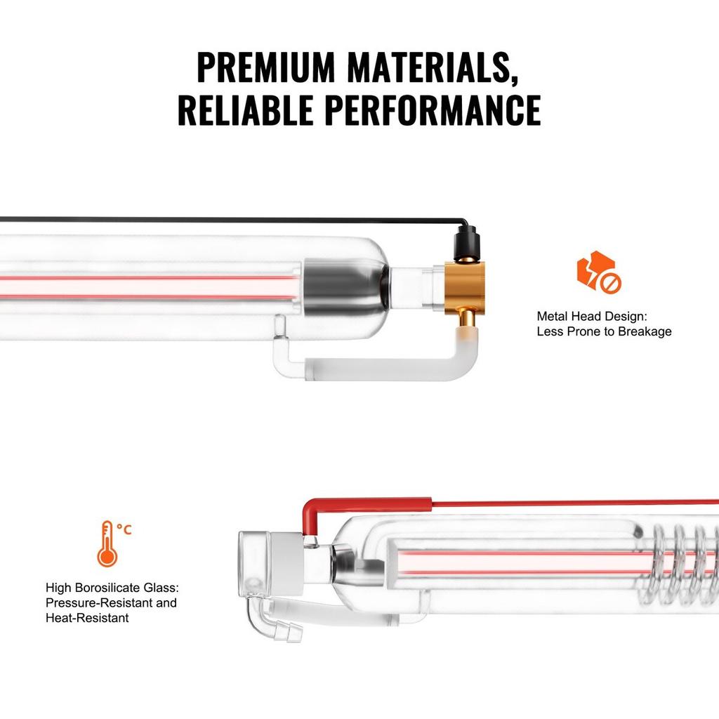 60W CO2 Laser Tube 49.2 In / 1250 Mm Borosilicate Glass Laser Cutter Tube
