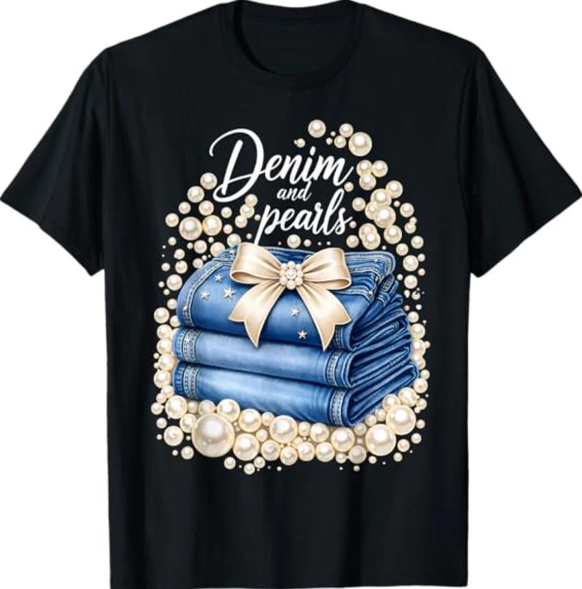 Denim with Pearls Mother’s Day Outfit for Stylish T- Shirt S