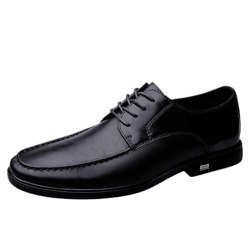 Men's Business Formal Leather Loafers - Breathable Cowhide, Large Size, Lace-up Driving Shoes.