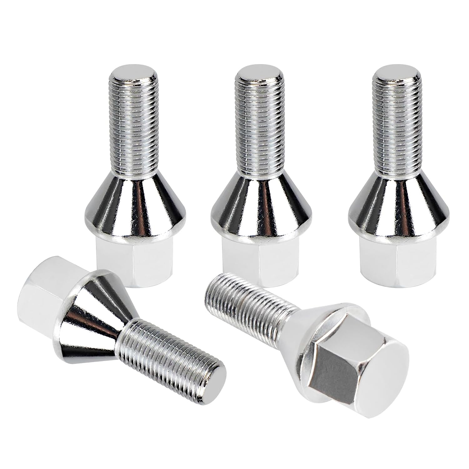 12x1.25 Wheel Lug Bolts 5 Pcs Silver Lug Shank 28mm Compatible with Jeep Compass Renegade Fiat Cherokee Acorn, 28mm Shank 19mm Hex 2.45 inch Length 5