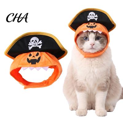 Soft Fabric Pet Costume Cat Pumpkin Pirate Hat, Halloween Cozy Funny Hat Cosplay for Cats, Small Dogs, Holiday Party Accessory Ear Protection
