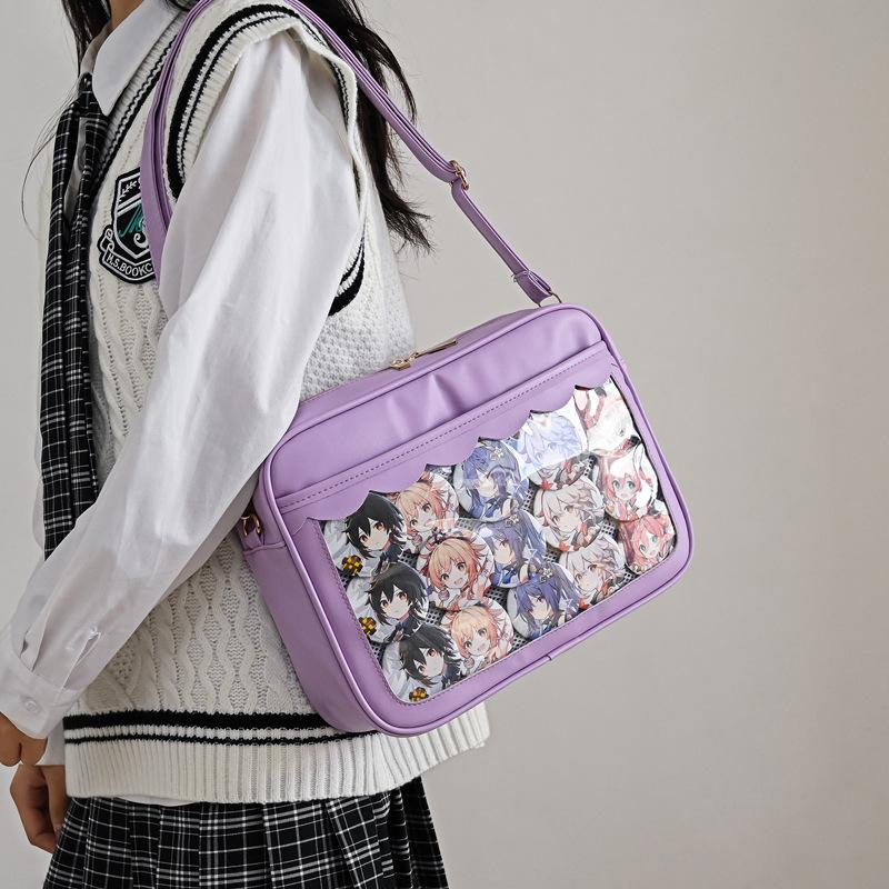 Bag female transparent pain bag Japanese girl jk handbag student contrasting color one shoulder messenger bag fresh girl style