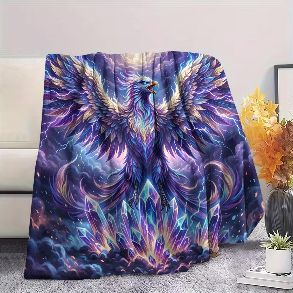 1Pc Phoenix Print Flannel Blanket, High Quality Comfortable for All Seasons, Home Decor, Warmth and Comfort, Perfect for Christmas Gifts