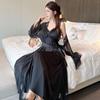 Spring & Autumn Women's Ice Silk Mesh Two-Piece Pajama Set - French-Style Sexy Nightdress