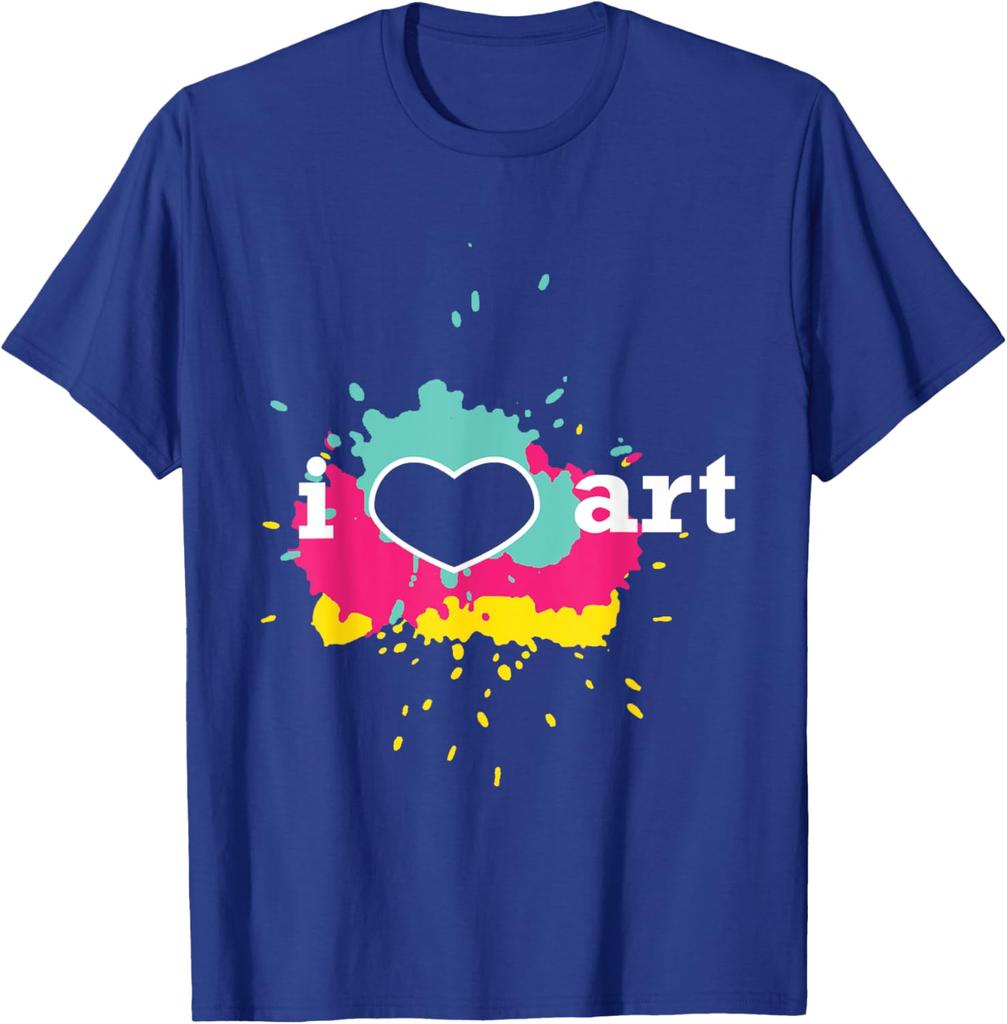 I Love Art Paint Splatter Graphic Tee Men Casual Short Sleeve Cotton TShirt