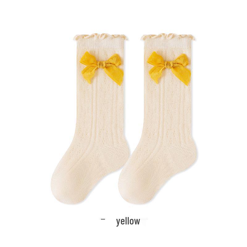 Sommer-Netz-Baumwollsocken mit Schleife für Mädchen (Wadenlänge)