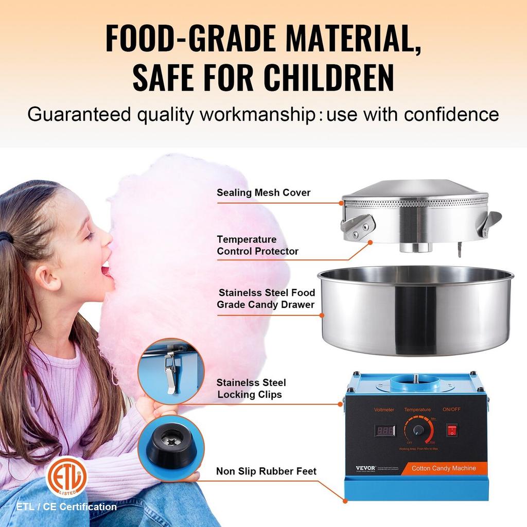 Electric Cotton Candy Machine, 1000W Candy Floss Maker, Commercial Cotton Candy Machine with Stainless Steel Bowl, and Sugar Scoop, Perfect for Home