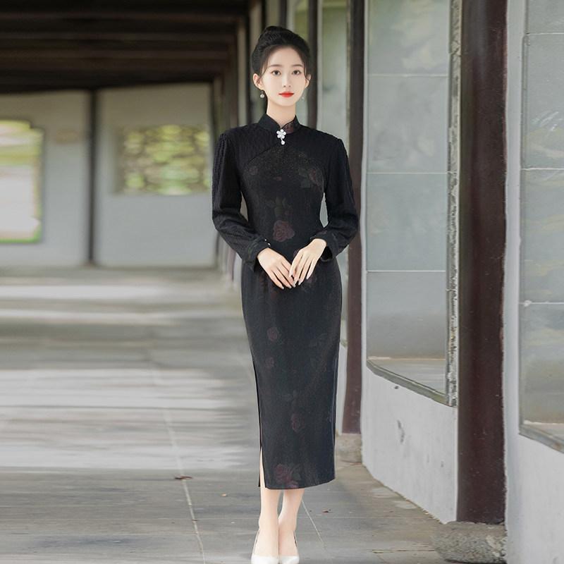 Black New Chinese Daily Suzhou Long Sleeve Autumn Cheongsam Improved Young 1011 New Women's Premium Spring and Autumn