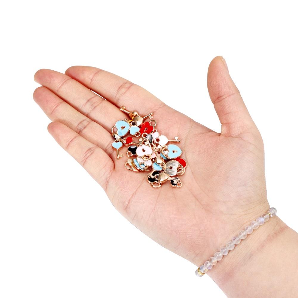 10Pcs/Bag Alloy Love Heart Small Key Lock Shape Charms Enamel Pendant For DIY Bracelet Necklace Jewelry Making Accessories