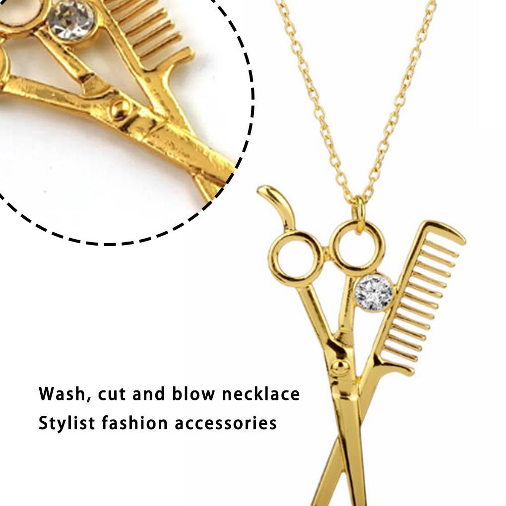 Gold Vintage Stainless Steel Barber Necklace Exquisite Scissors Comb Pendant Professional Symbol