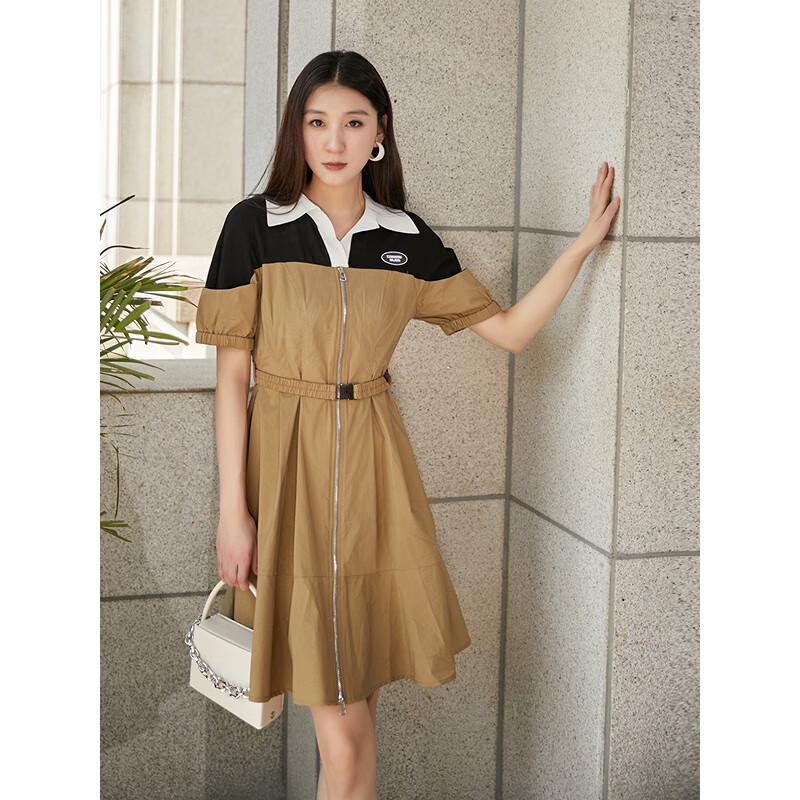 

Gejin Women s Knit Colorblock Waist-Cinching Polo Mini Dress L