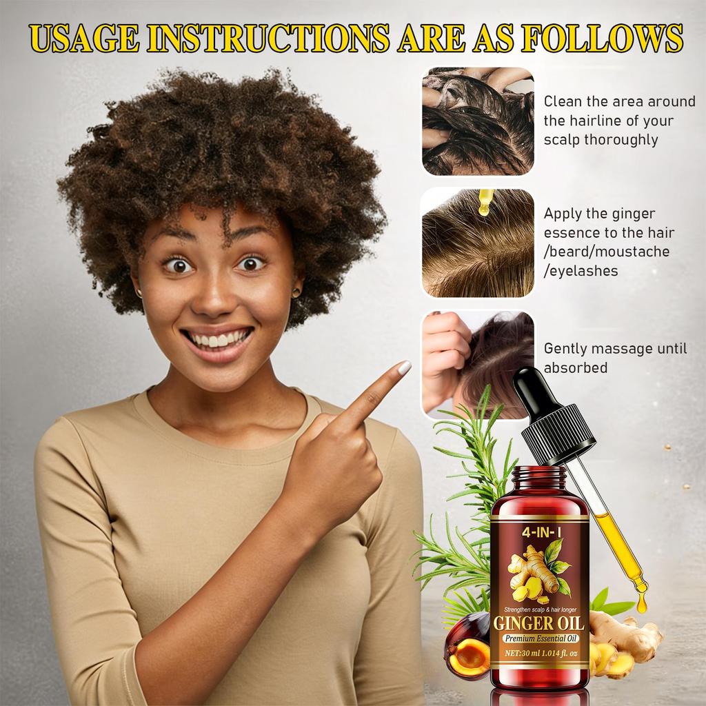 Ginger Oil-Nourish Hair Strands And Improve Hair Quality-Strengthen Scalp & Hair Longer-Suitable For All Hair Types, 30ml