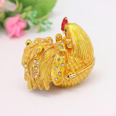 Enameled Chicken Figurine Trinket Box Jewelry Crafts Hen Sculpture Collectible Vintage Style